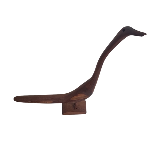 Carved Wood Bird Sculpture Figurine Log Neck 1980s Made Jamaica Mid Century - Picture 2 of 2